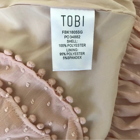 Tobi Blush Pink Swiss Dot Tiered Ruffle Chiffon Pom-pom Wrap Mini Skirt M - Picture 8 of 9